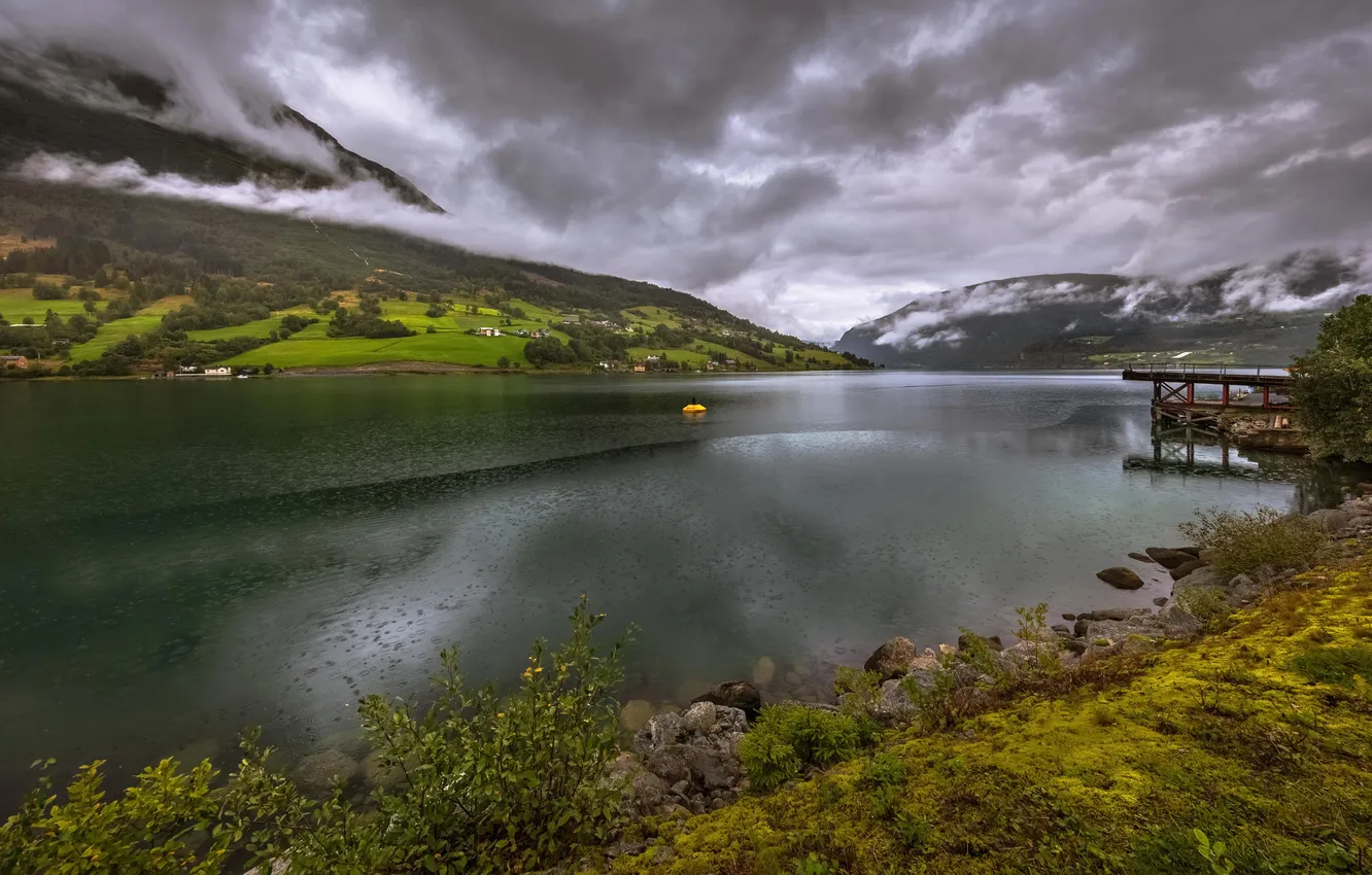 Photo wallpaper forest, the sky, trees, landscape, mountains, nature, fog, lake