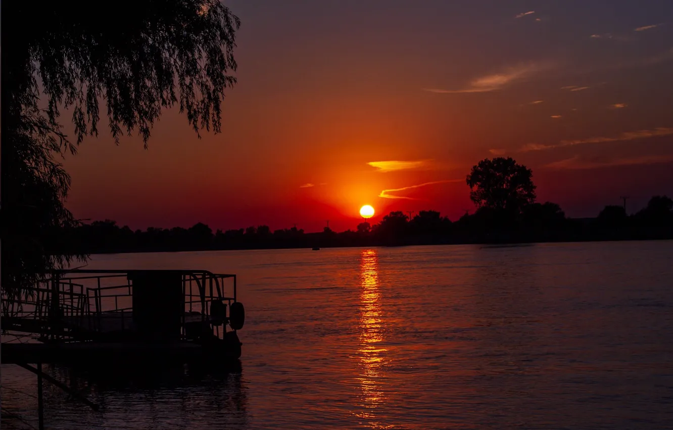 Photo wallpaper sunset, river, Romania, Tulcea
