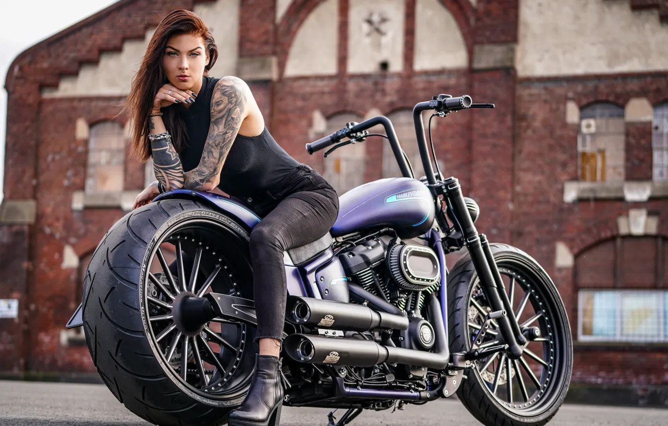 Photo wallpaper Girl, Harley-Davidson, Tattoo, Thunderbike, By Thunderbike, BLUE ROCKZ