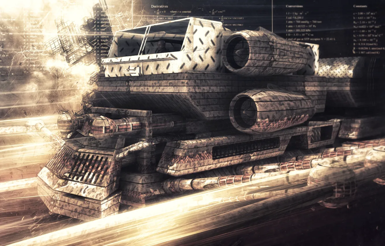 Photo wallpaper sci-fi, train, Future, drawing, sepia, Cyberpunk