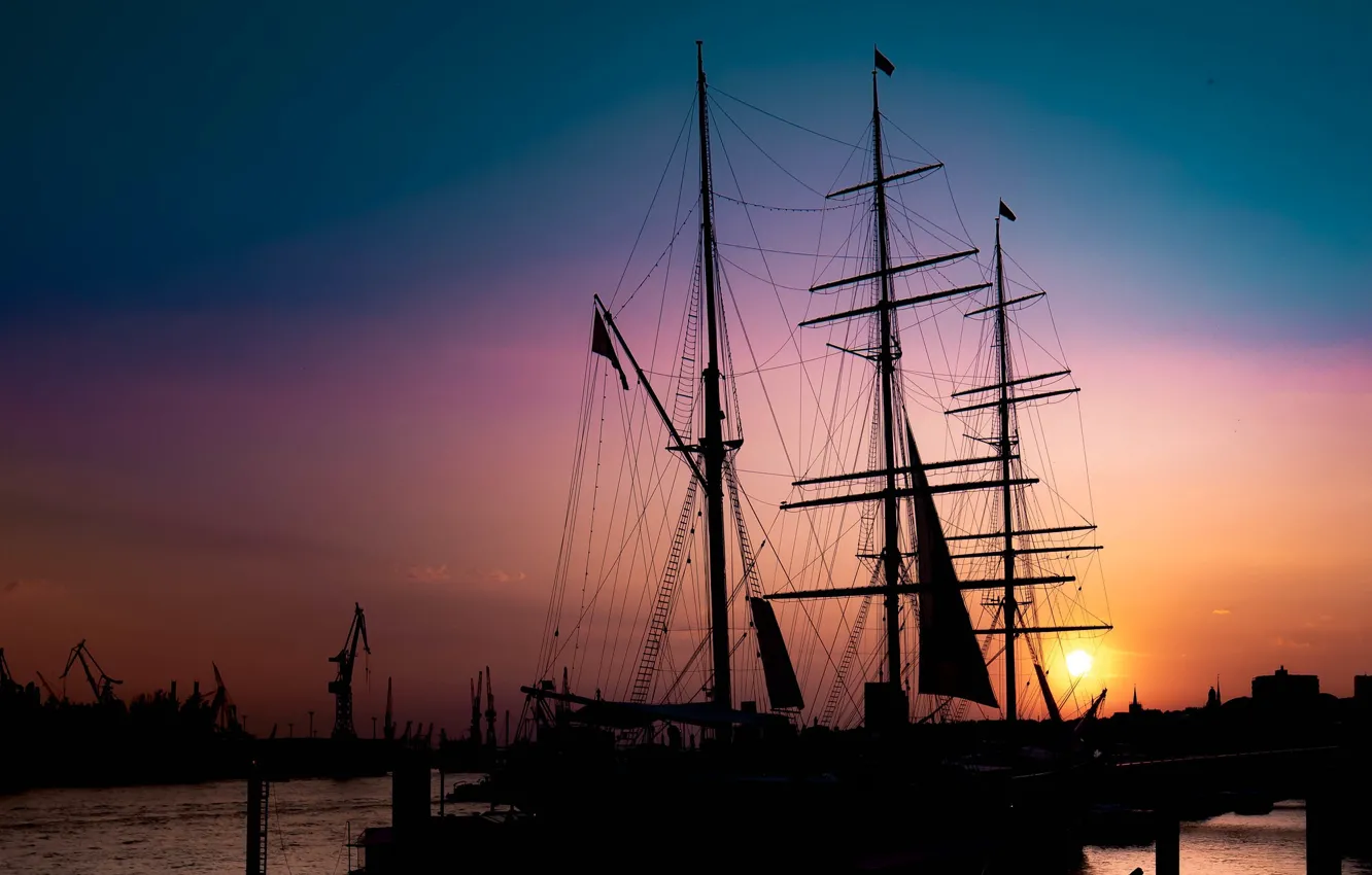 Photo wallpaper ship, sailboat, the evening, mast