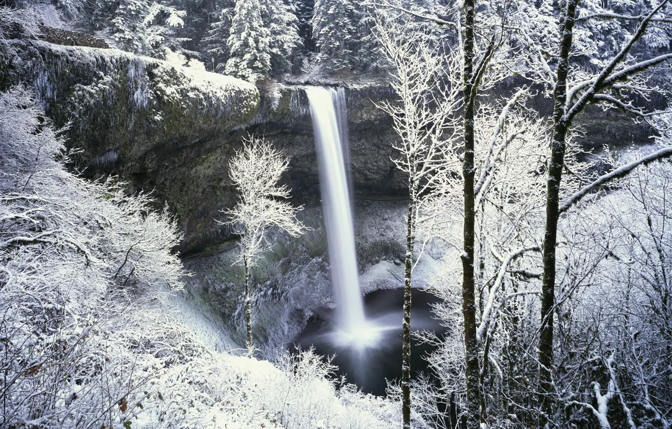 Photo wallpaper snow, waterfall, Winter, excerpt