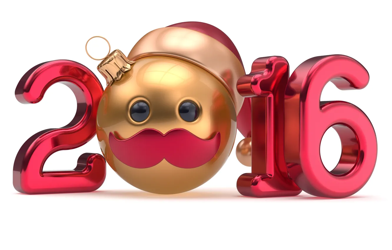 Photo wallpaper new year, figures, smiley, New Year, ball, Happy, 2016