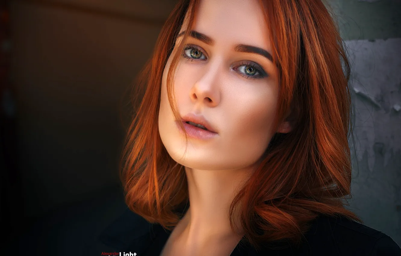 Photo wallpaper look, close-up, background, model, portrait, makeup, hairstyle, redhead