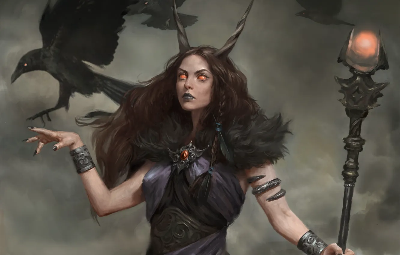 Photo wallpaper look, hair, art, horns, Raven, demoness