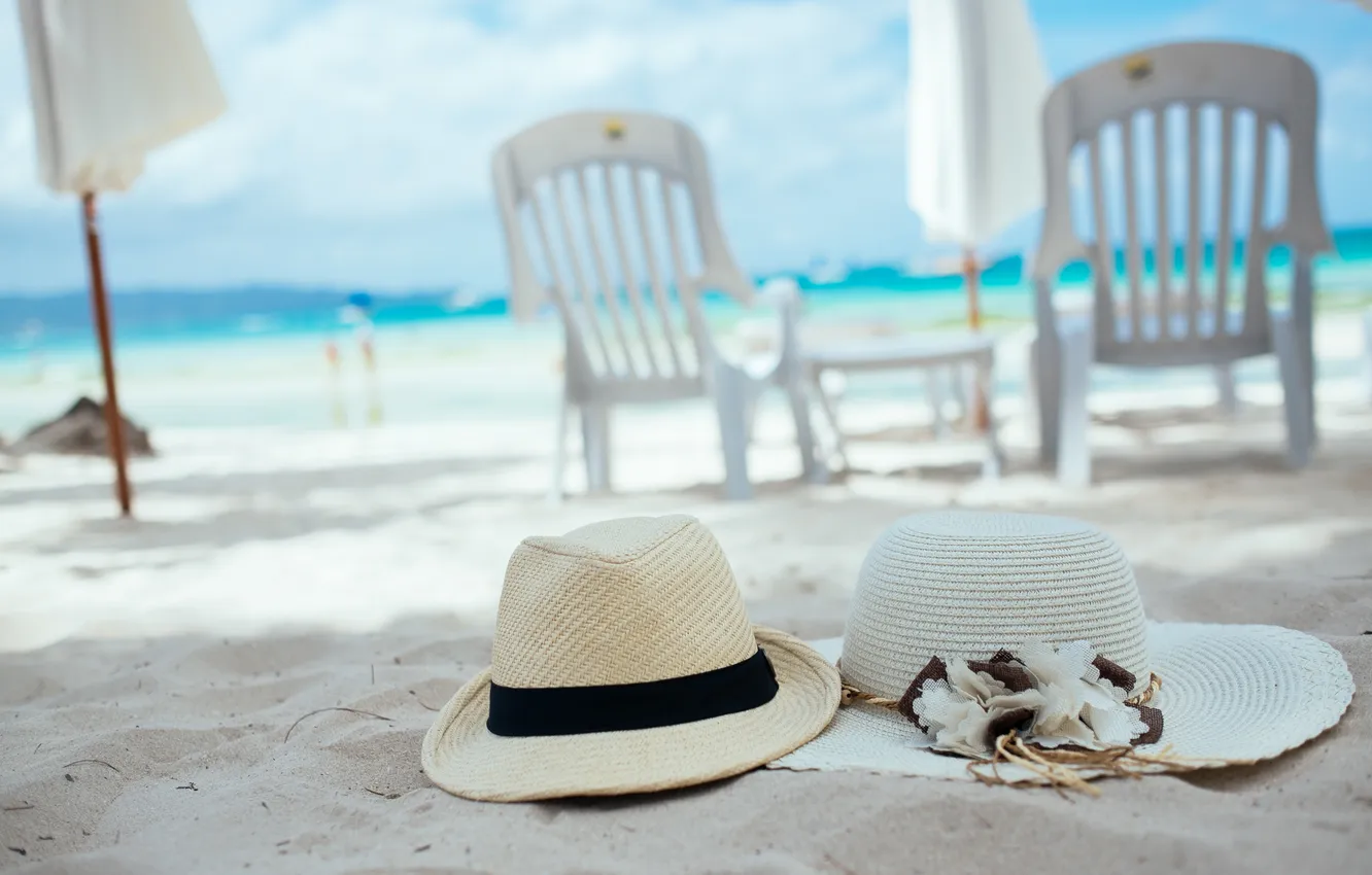 Photo wallpaper sand, beach, summer, stay, hats