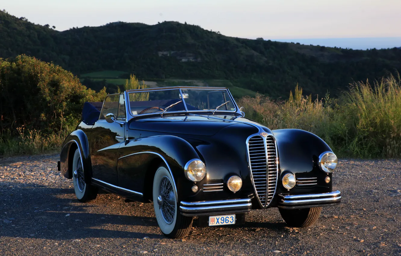 Photo wallpaper sunset, nature, retro, black, 1950, Cabriolet, Delahaye, Delahaye 135 M Atlas