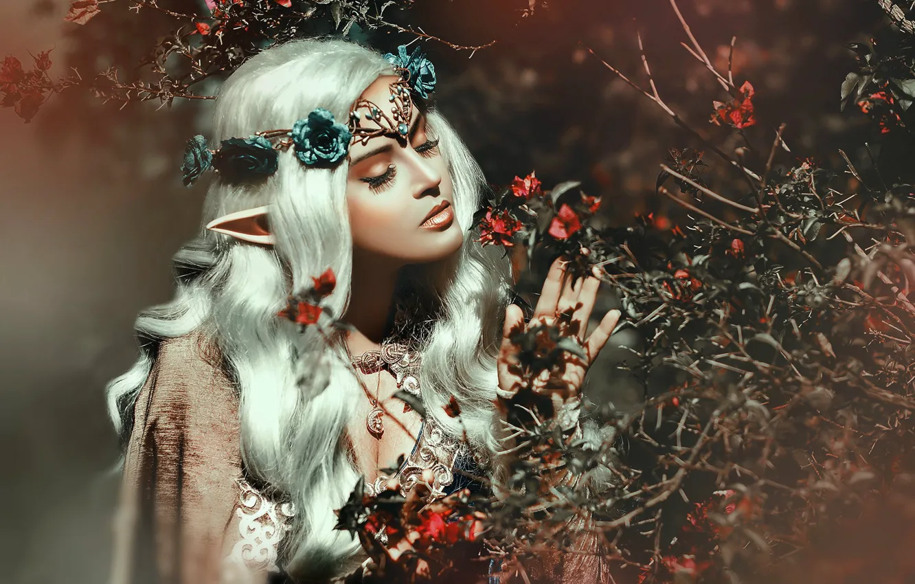 Photo wallpaper flowers, nature, elf, fantasy