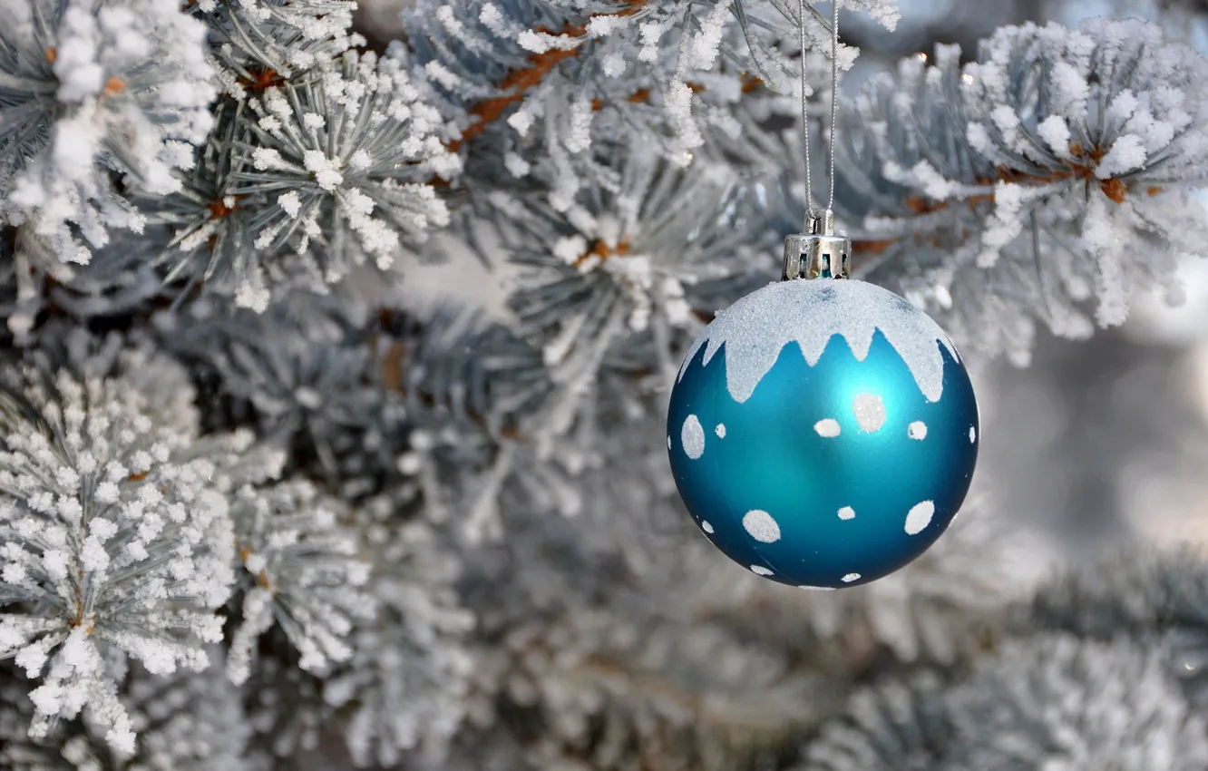 Photo wallpaper snow, holiday, toy, tree, new year, ball
