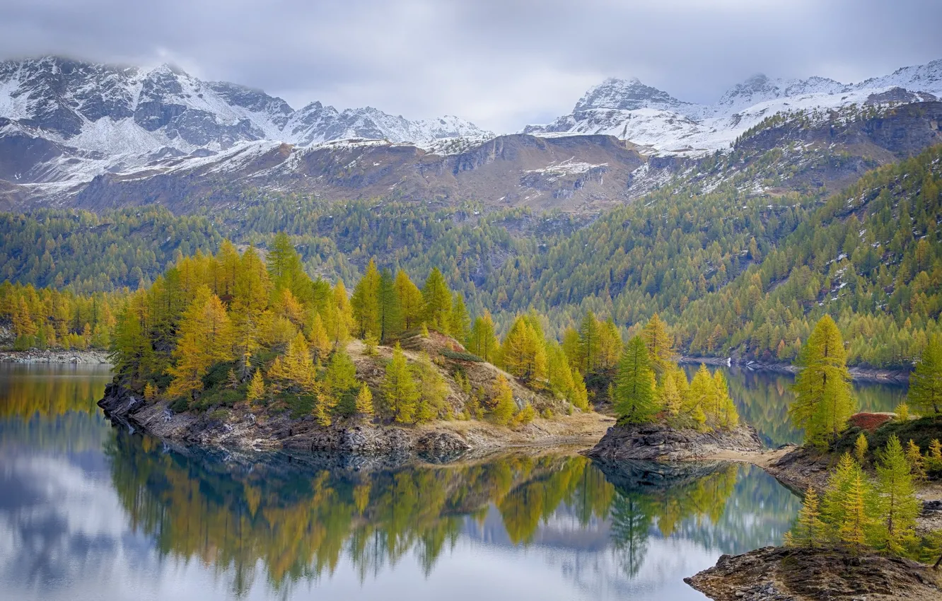 Photo wallpaper autumn, trees, landscape, mountains