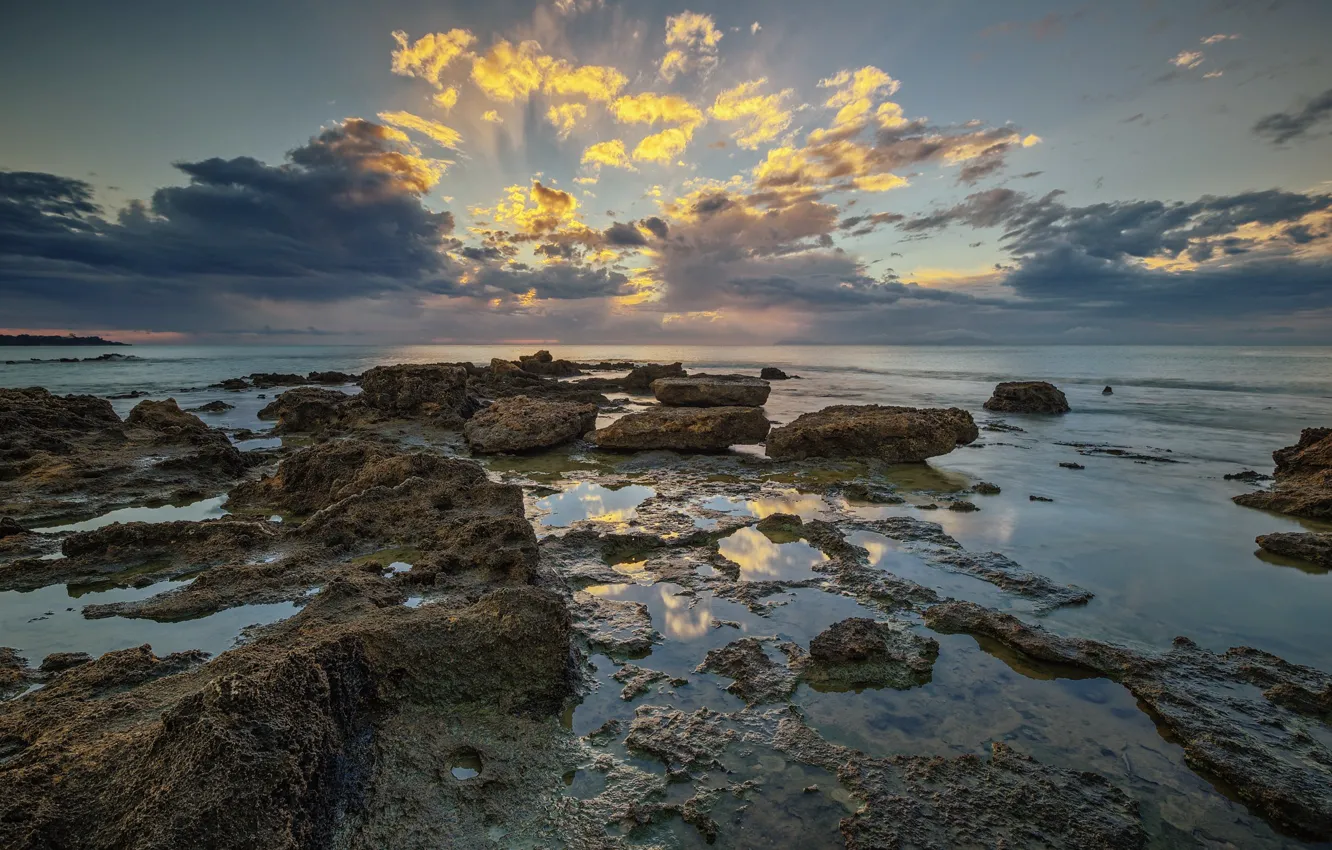 Photo wallpaper sunset, coast, Greece