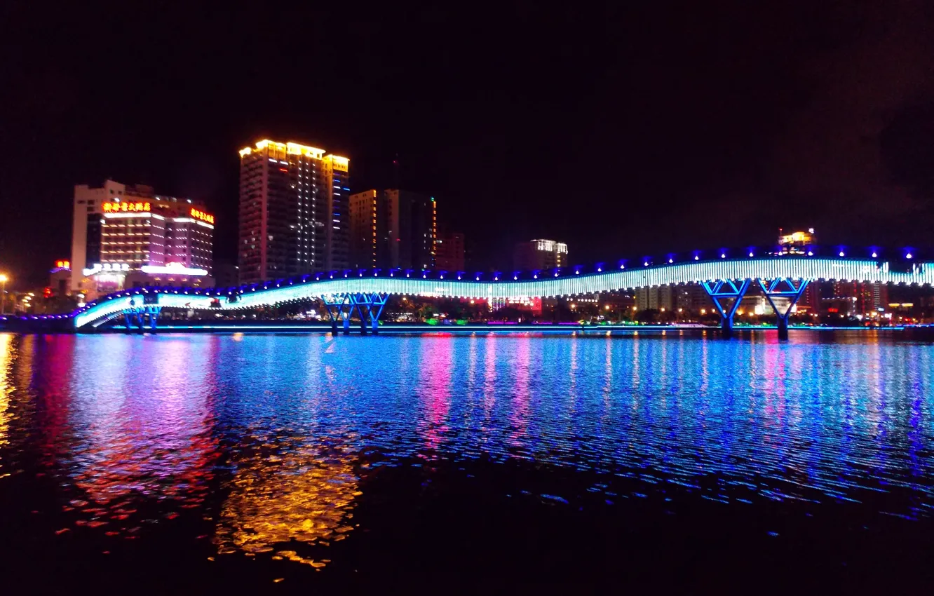 Photo wallpaper China, Hainan island, night city lights, night walk