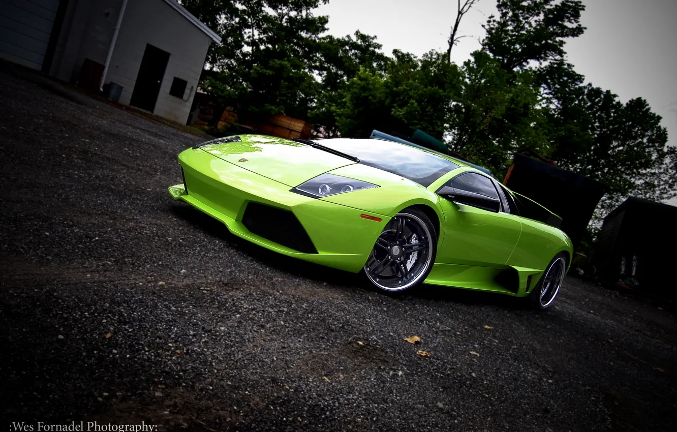 Photo wallpaper green, lamborghini, drives, Lamborghini, murcielago, 360 forged, green, Miami