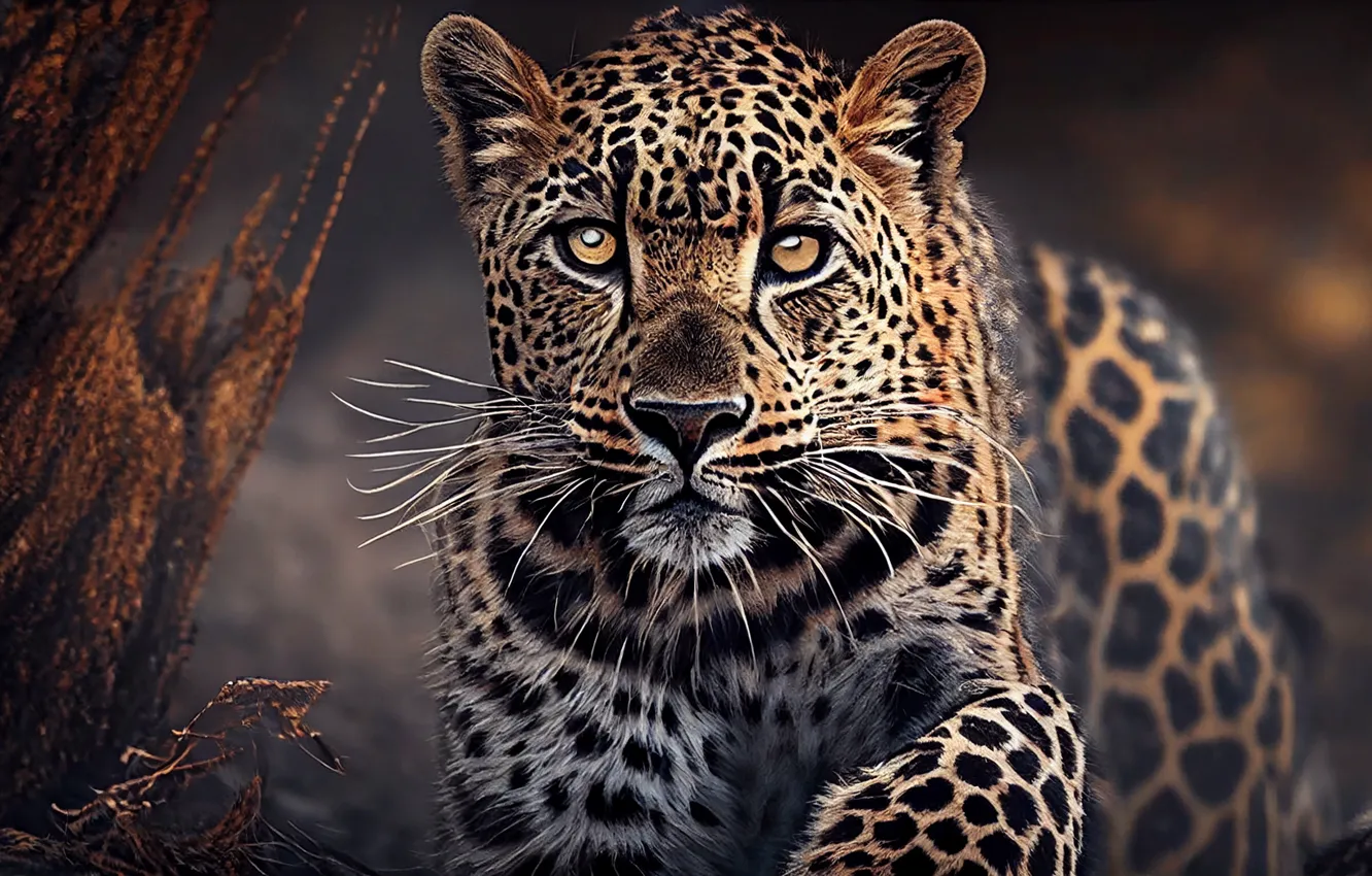 Photo wallpaper mustache, look, face, predator, Jaguar, big cat, spotted, digital art