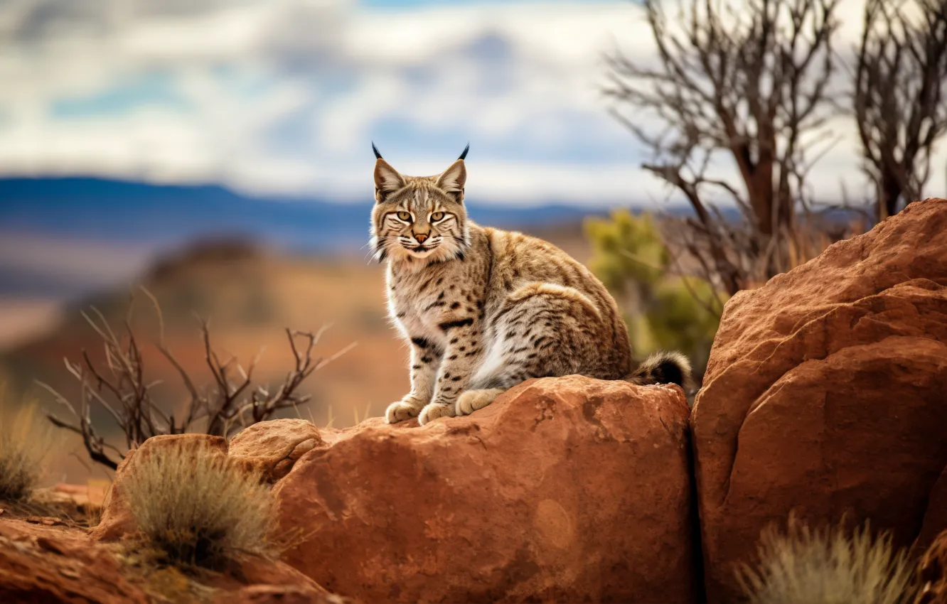 Photo wallpaper stones, rocks, lynx, face, AI art, neural network