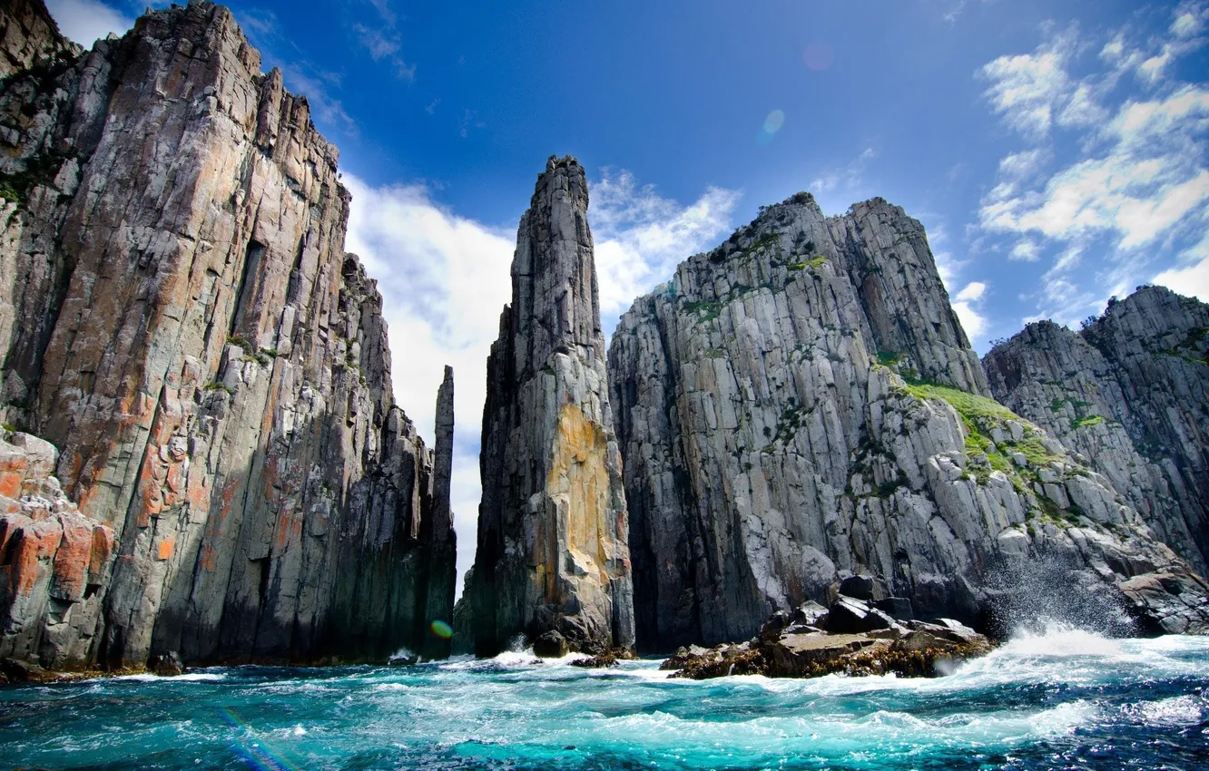 Photo wallpaper wave, the sky, clouds, landscape, mountains, nature, the ocean, rocks