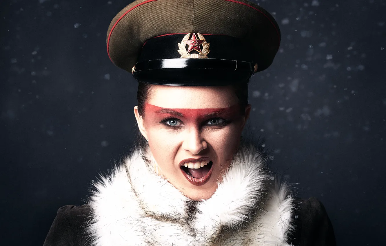 Photo wallpaper girl, cap, Creek, makeup, Russian girl