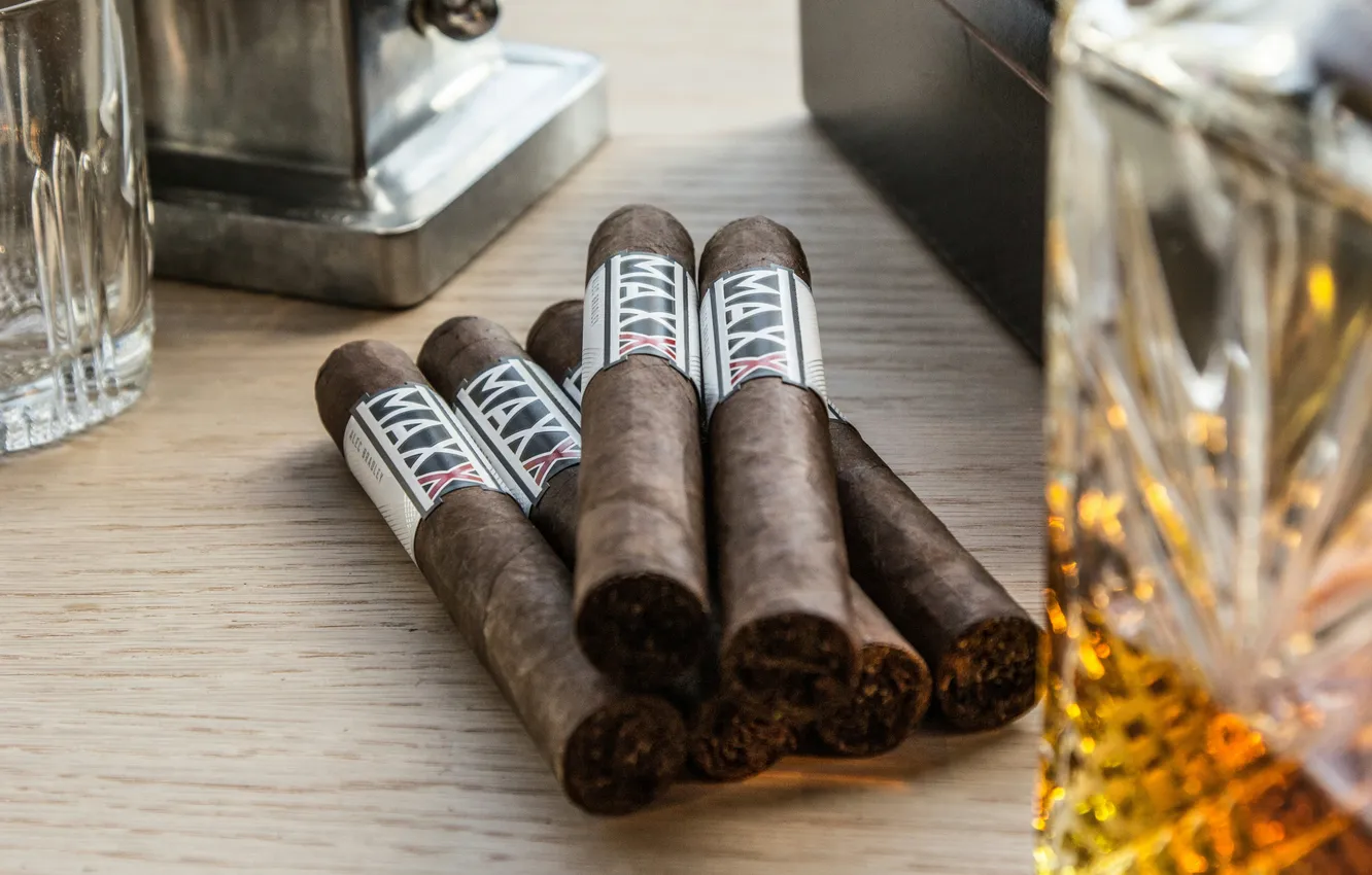 Photo wallpaper glass, cigar, decanter, MaxX