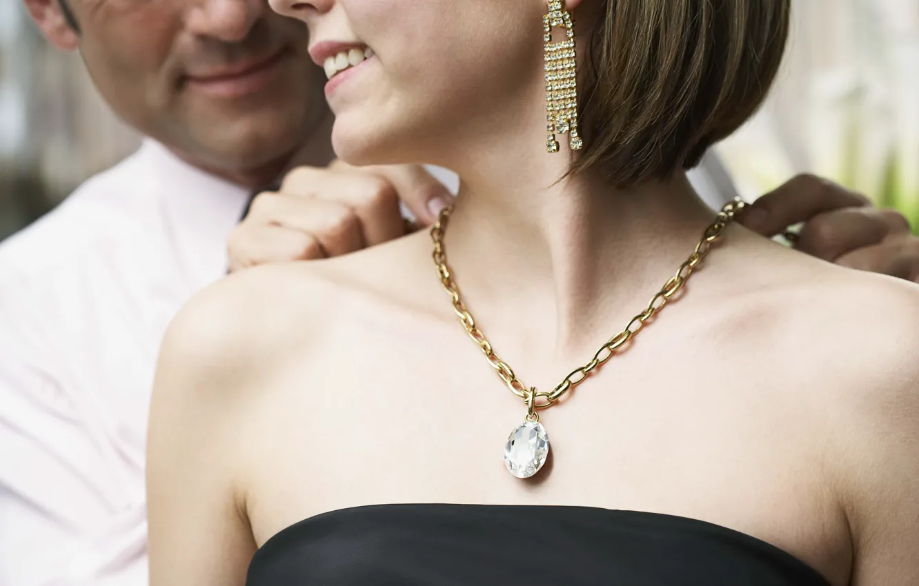 Photo wallpaper gold, gift, woman, stone, diamonds, pendant, male, decoration