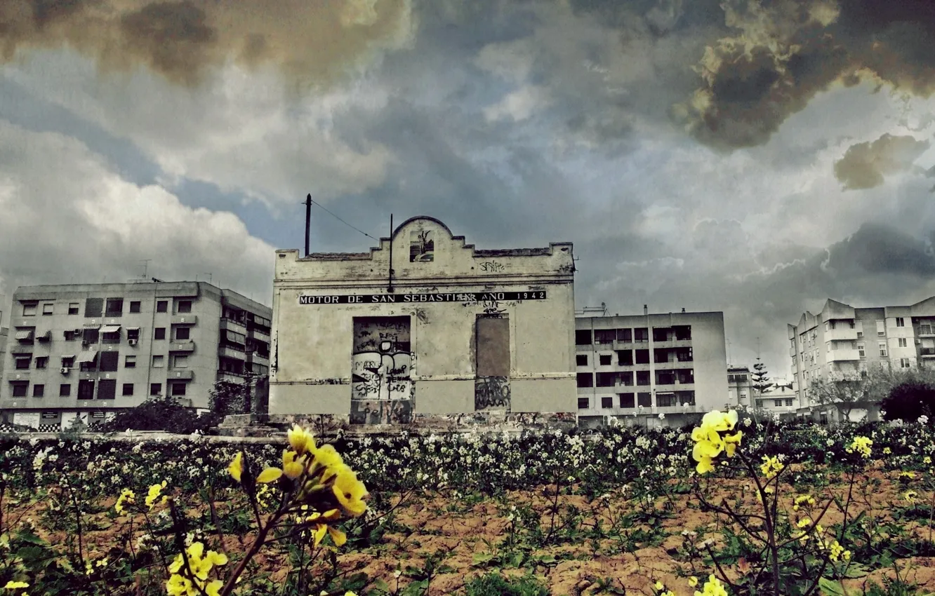 Photo wallpaper house, flowers, clouds, Spain, ALFAFAR, AMVC