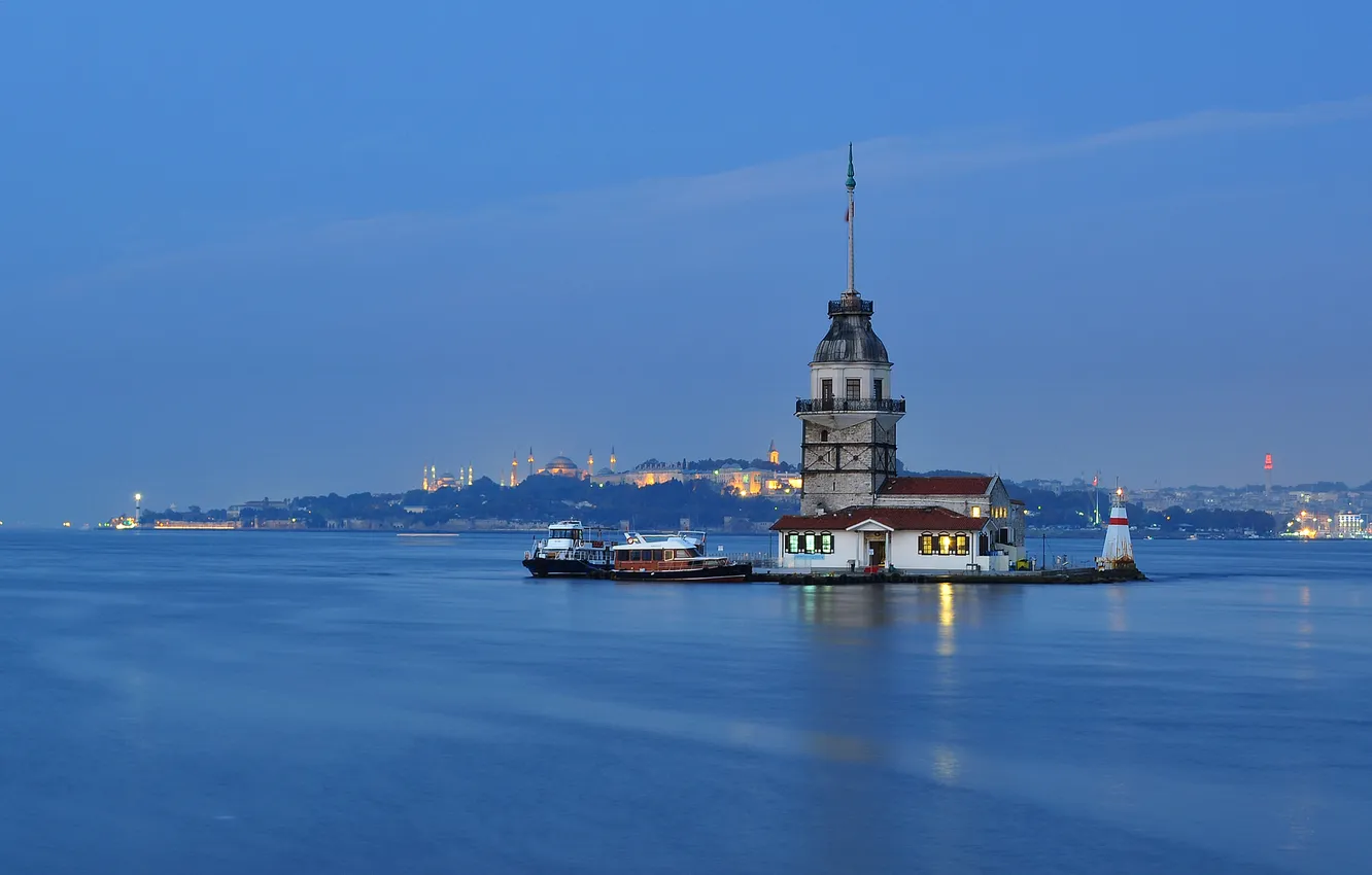 Photo wallpaper the city, Strait, lighthouse, Istanbul, Turkey, The Bosphorus