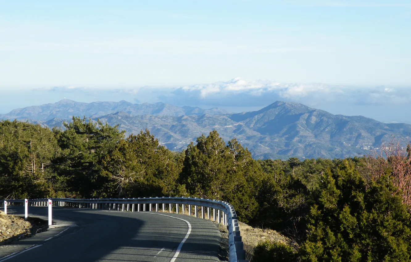 Photo wallpaper road, clouds, mountains, Olympus, Cyprus