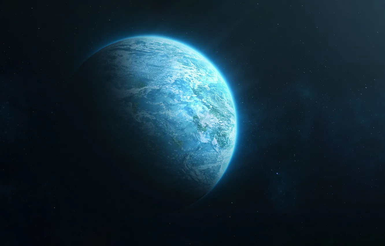 Photo wallpaper space, stars, planet, space, art, Blue planet, by Evan Dalen, Evan Dalen