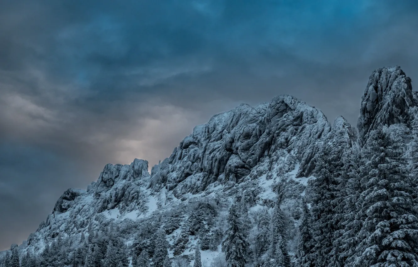 Photo wallpaper the sky, mountains, overcast