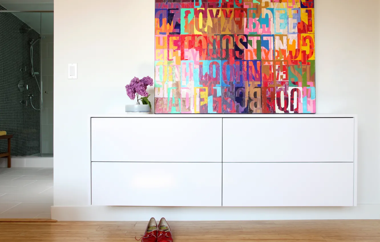 Photo wallpaper room, shoes, picture, lilac