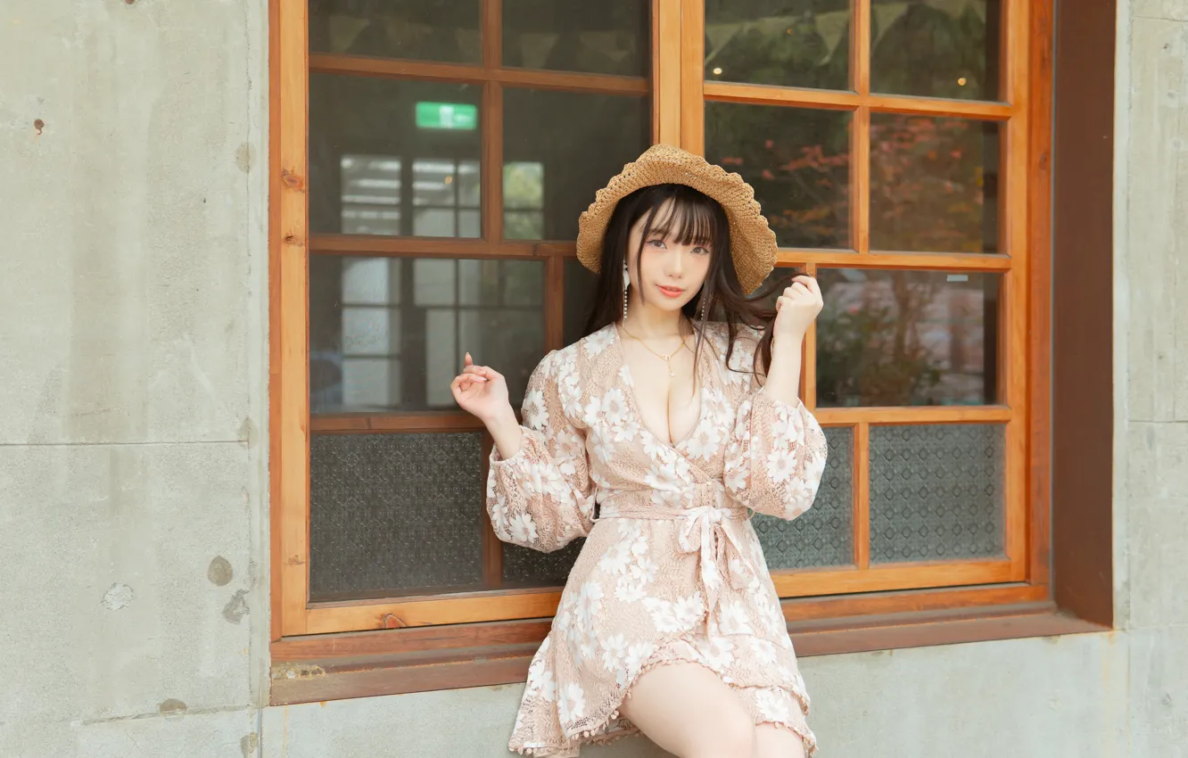 Photo wallpaper look, sexy, pose, model, portrait, hat, makeup, figure