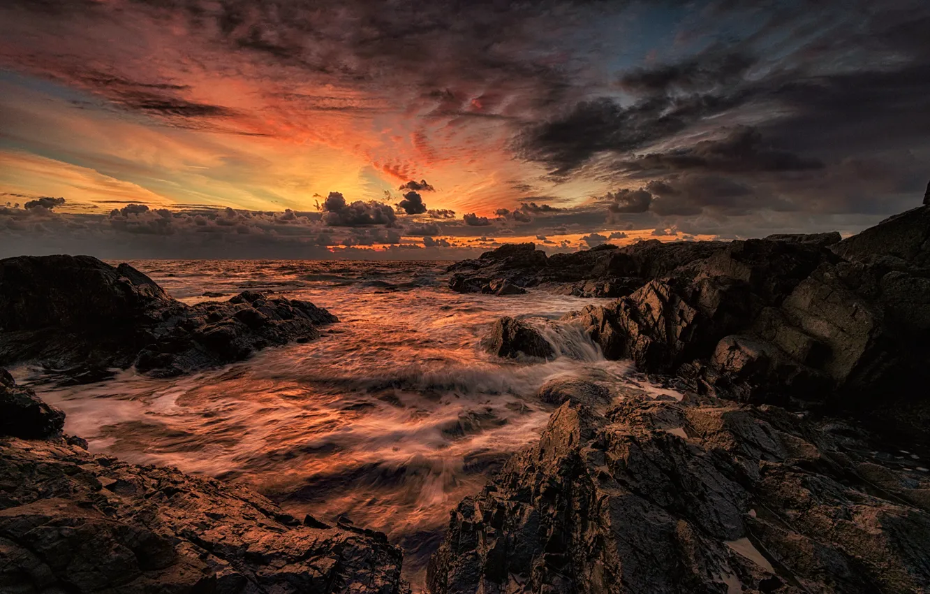 Photo wallpaper sea, the sky, clouds, landscape, sunset, nature