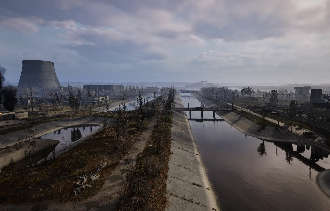 Photo wallpaper Stalker, Stalker 2, Stalker 2, Cooling tower, S.T.A.L.K.E.R. 2: Heart of Chornobyl, Cement Plant