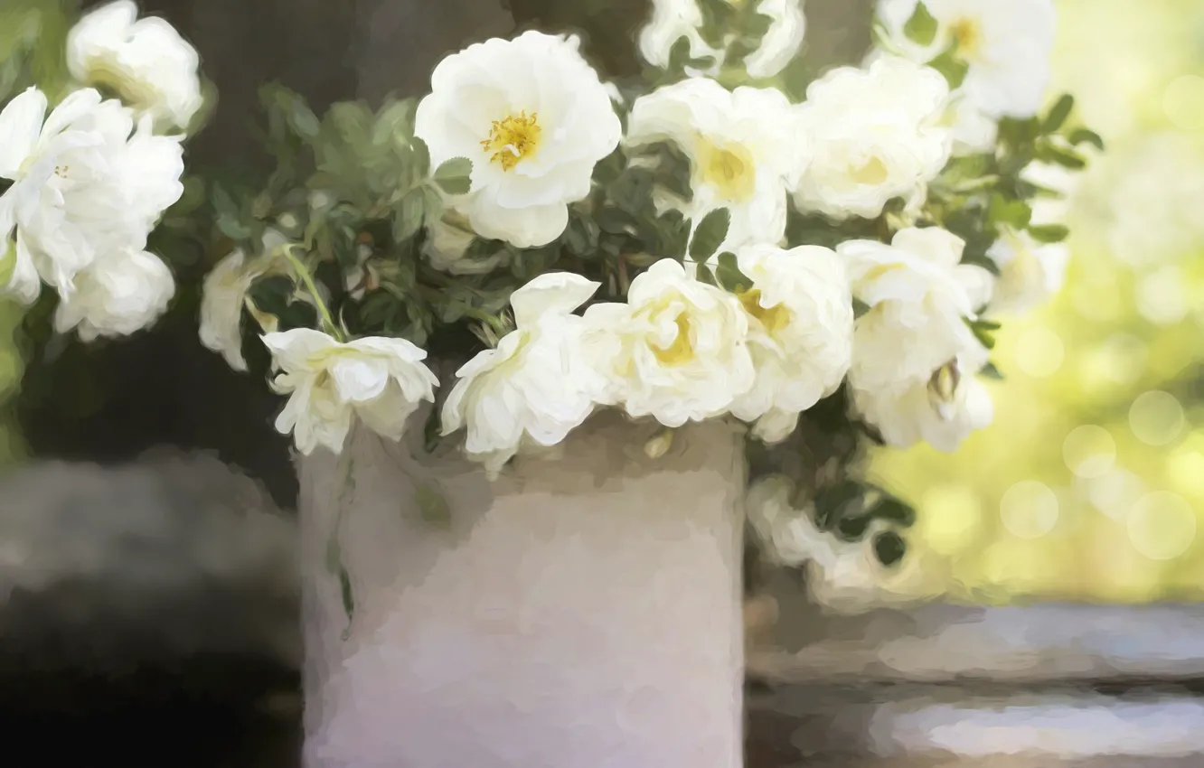 Photo wallpaper treatment, bouquet, briar, white, strokes, photoart