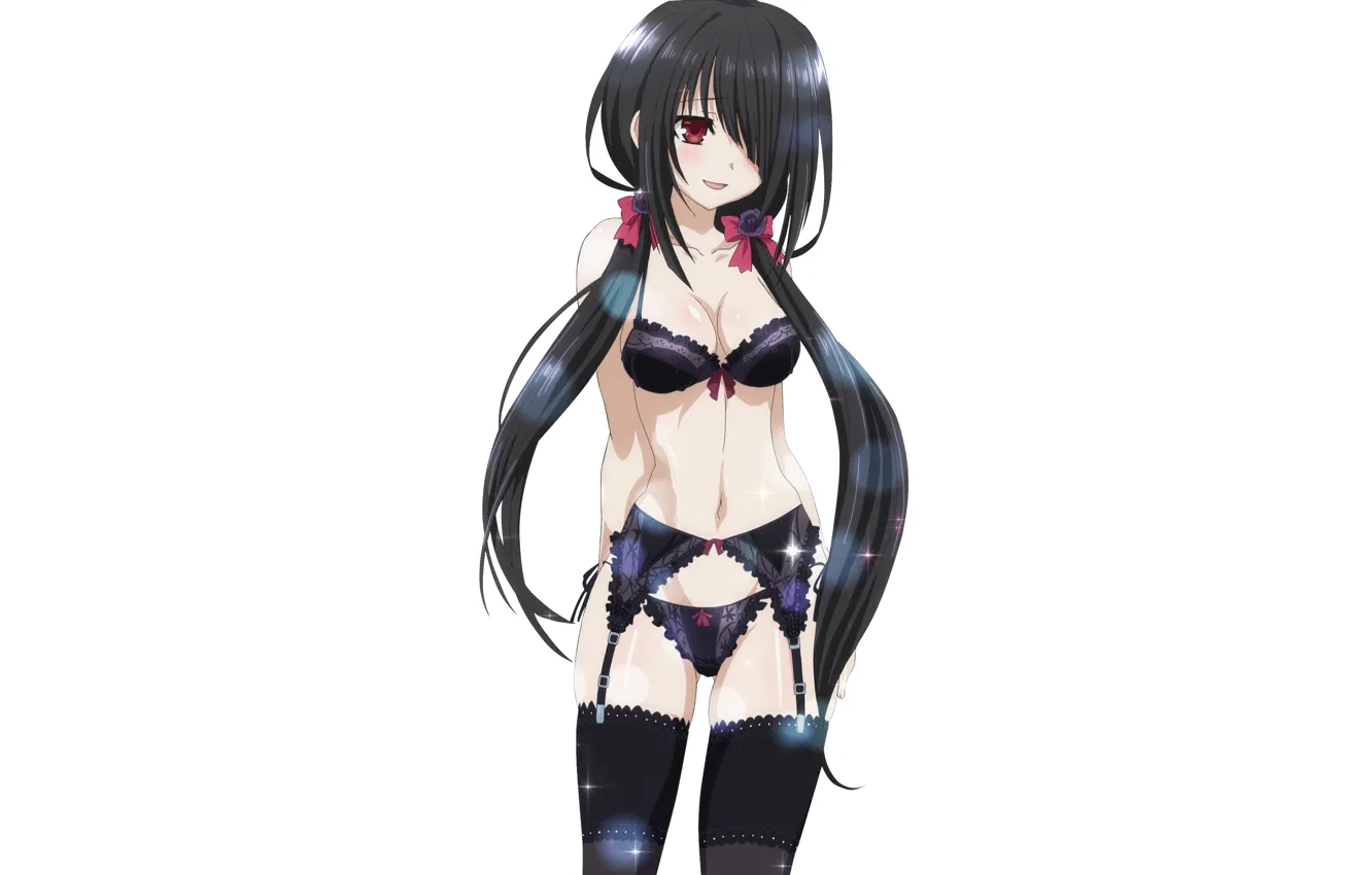 Photo wallpaper girl, sexy, lingerie, bra, cleavage, panties, thighhighs, long hair