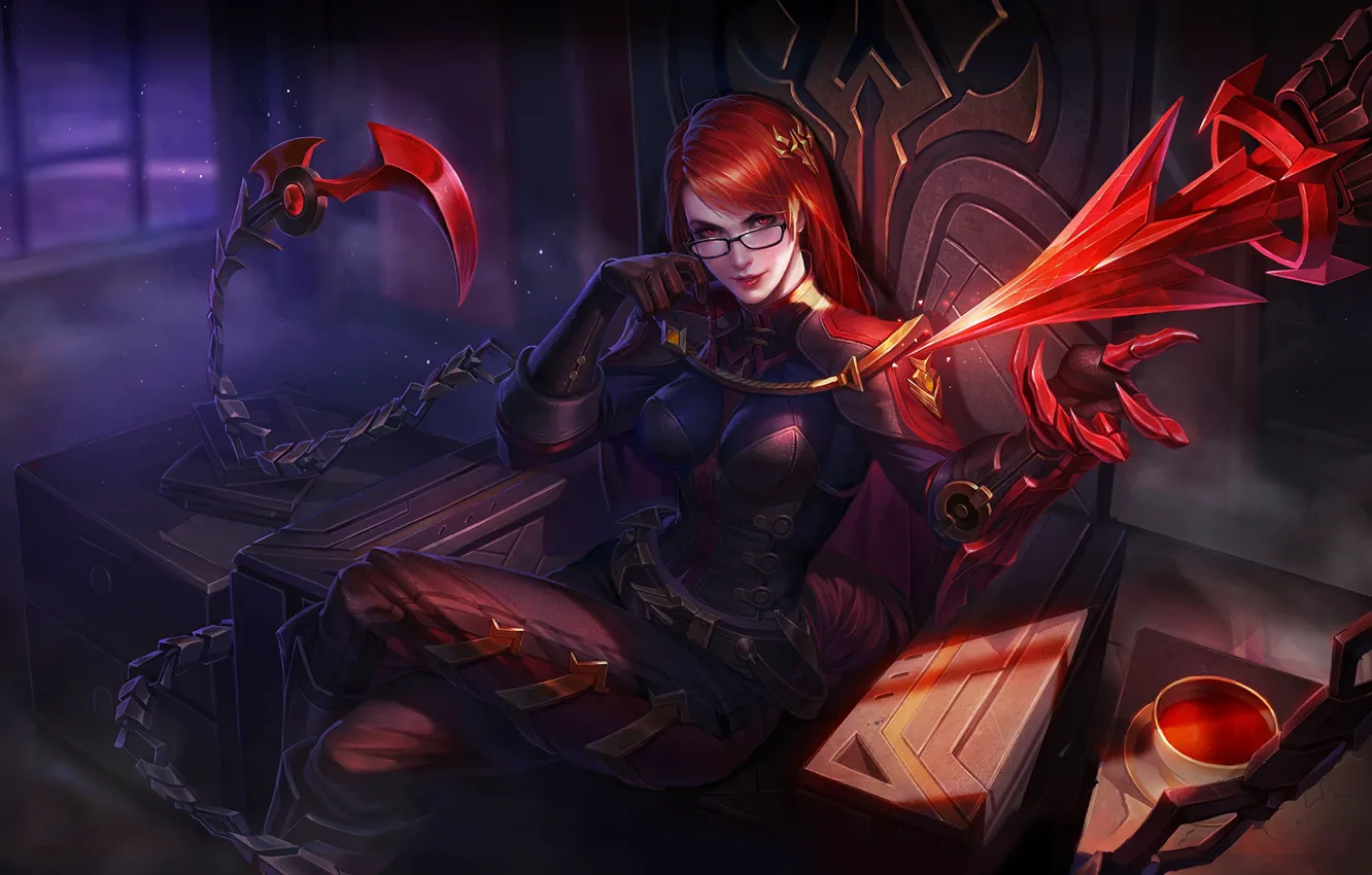 Photo wallpaper look, armor, glasses, Scorpio, arena, mob, online, sitting in a chair