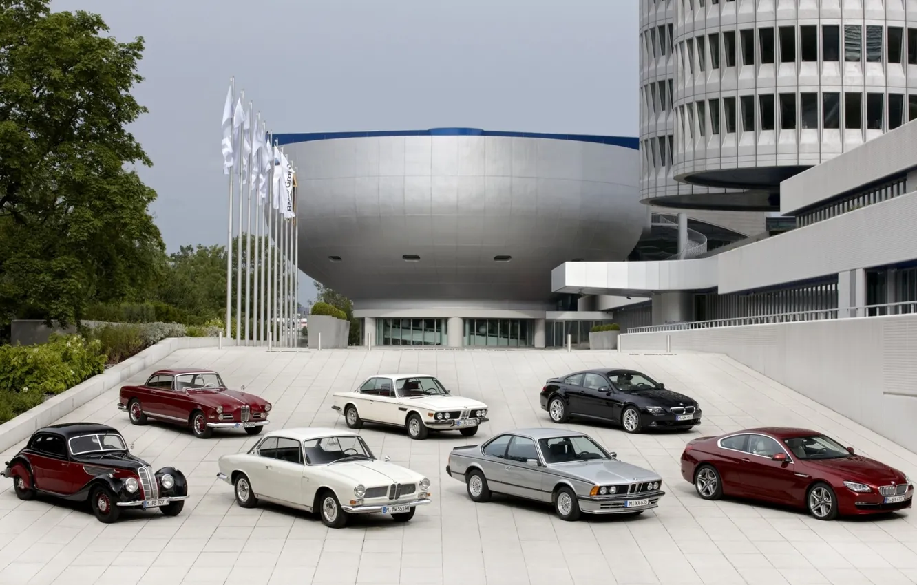 Photo wallpaper building, BMW, BMW, flag, evolution, mixed, 3200 CS Coupe, 503 Coupe