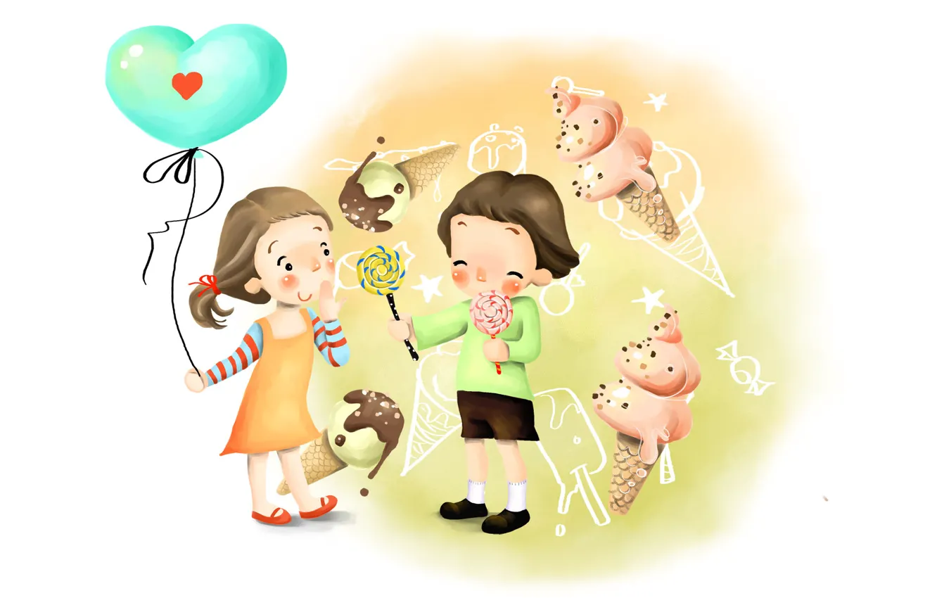 Photo wallpaper boy, girl, lollipops