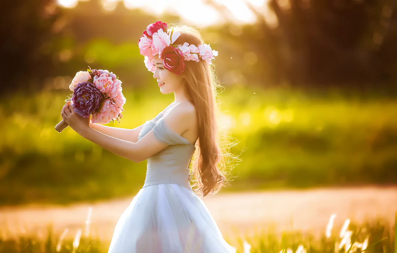 Photo wallpaper summer, girl, flowers