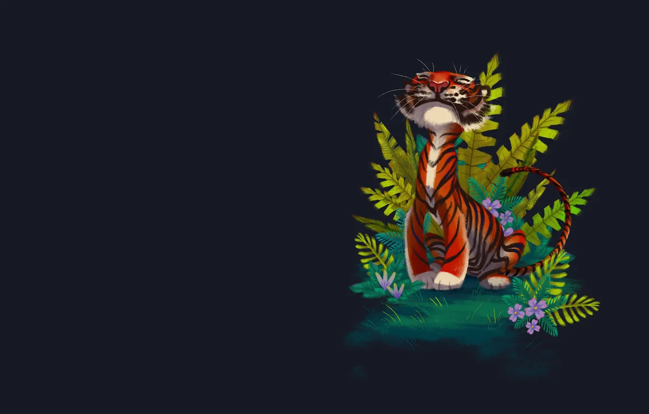 Photo wallpaper tiger, background, mood, jungle, art, children's