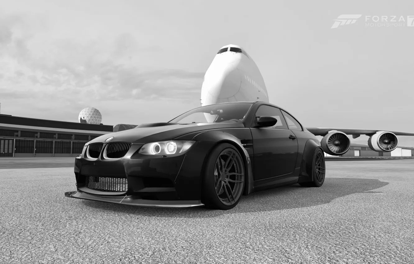 Photo wallpaper black & white, HDR, BMW, game, airplane, bmw m3, plane, E90