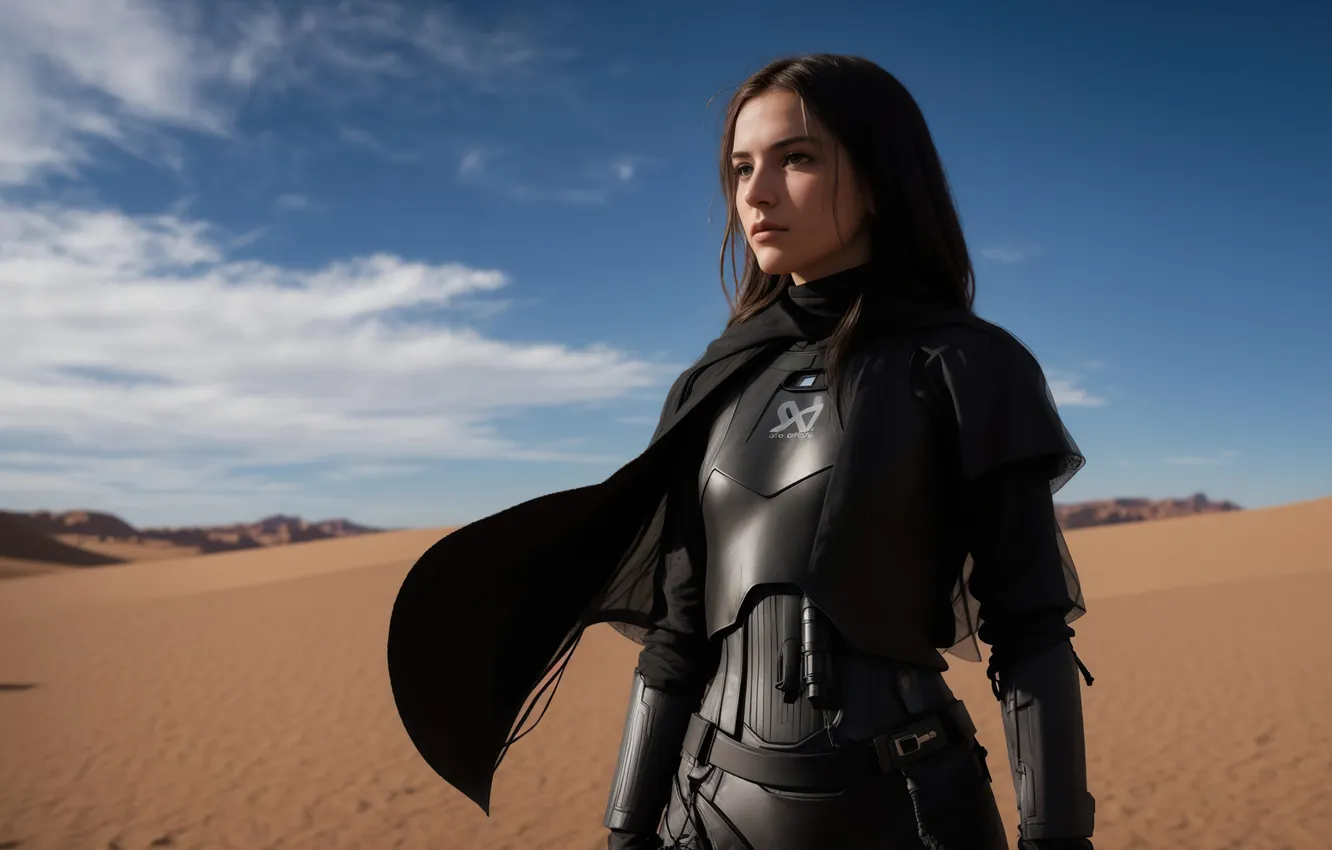 Photo wallpaper girl, sky, desert, art, Day, sci-fi, Sands, digital art