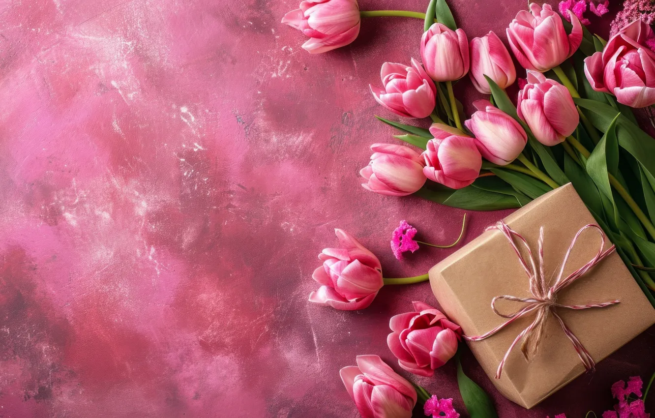 Photo wallpaper flowers, holiday, bouquet, spring, tulips, AI art, universal holiday background, neural network