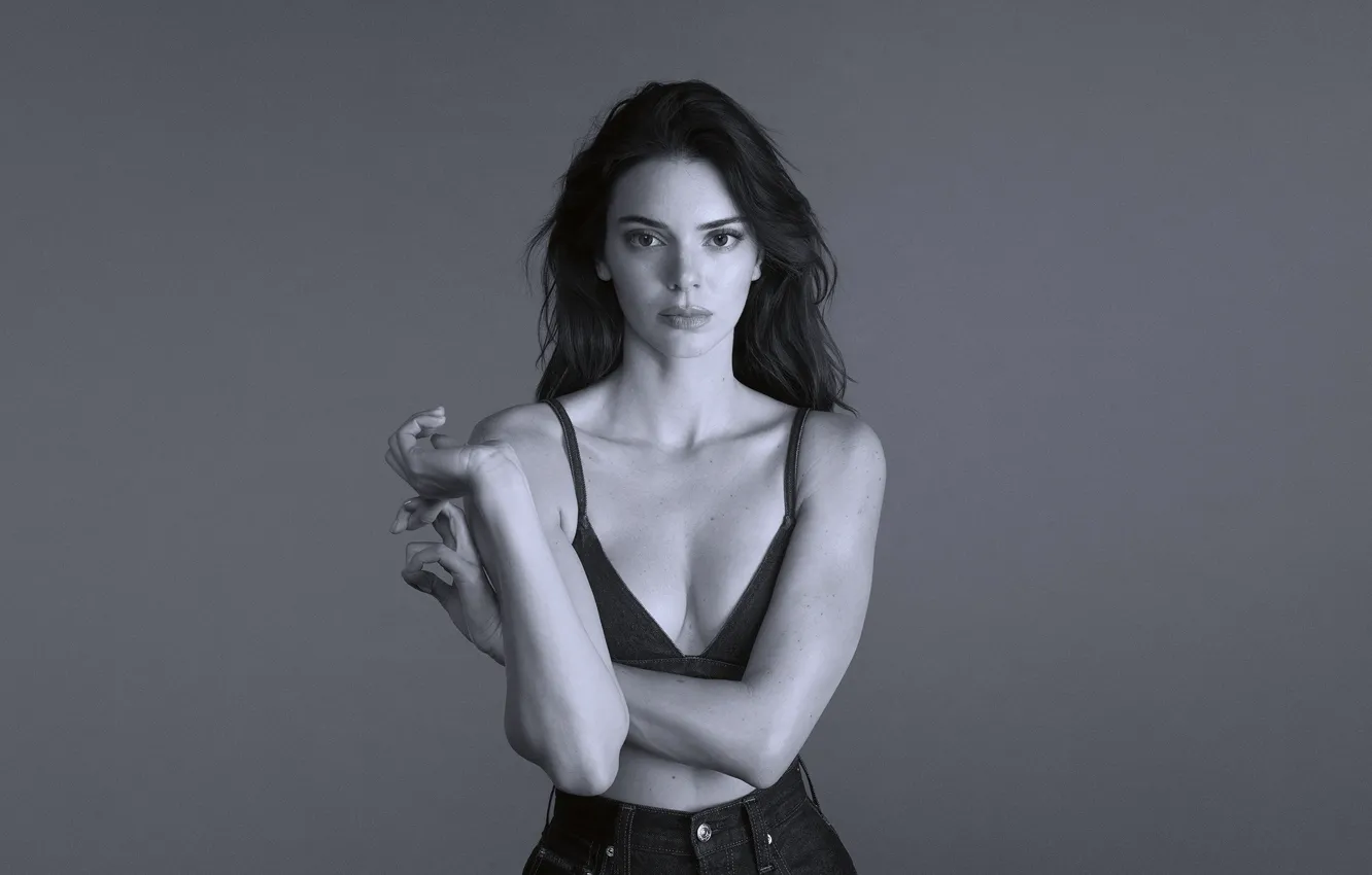 Photo wallpaper look, girl, pose, photo, brunette, lips, black and white, beautiful