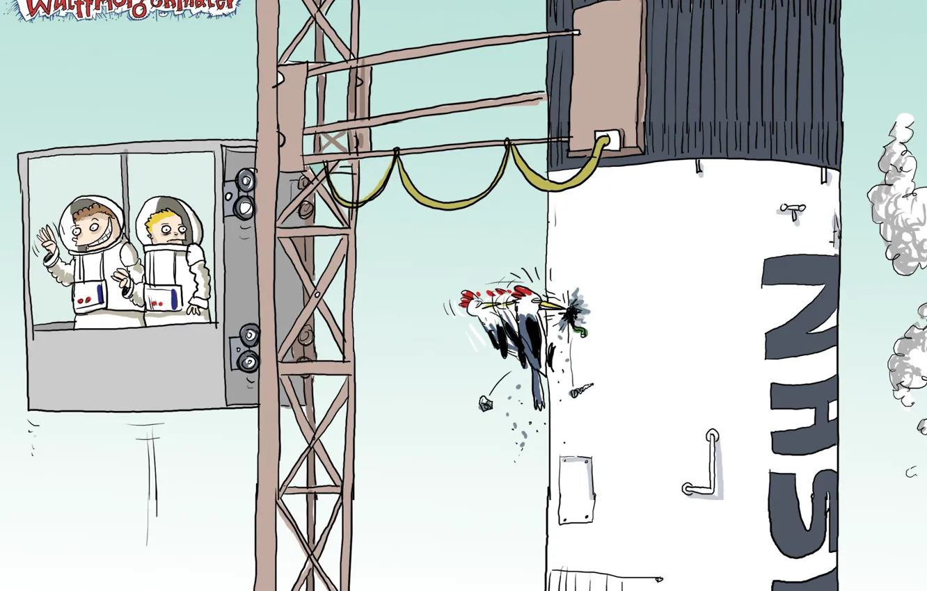 Photo wallpaper humor, astronaut, rocket, Wulffmorgenthaler, caricature