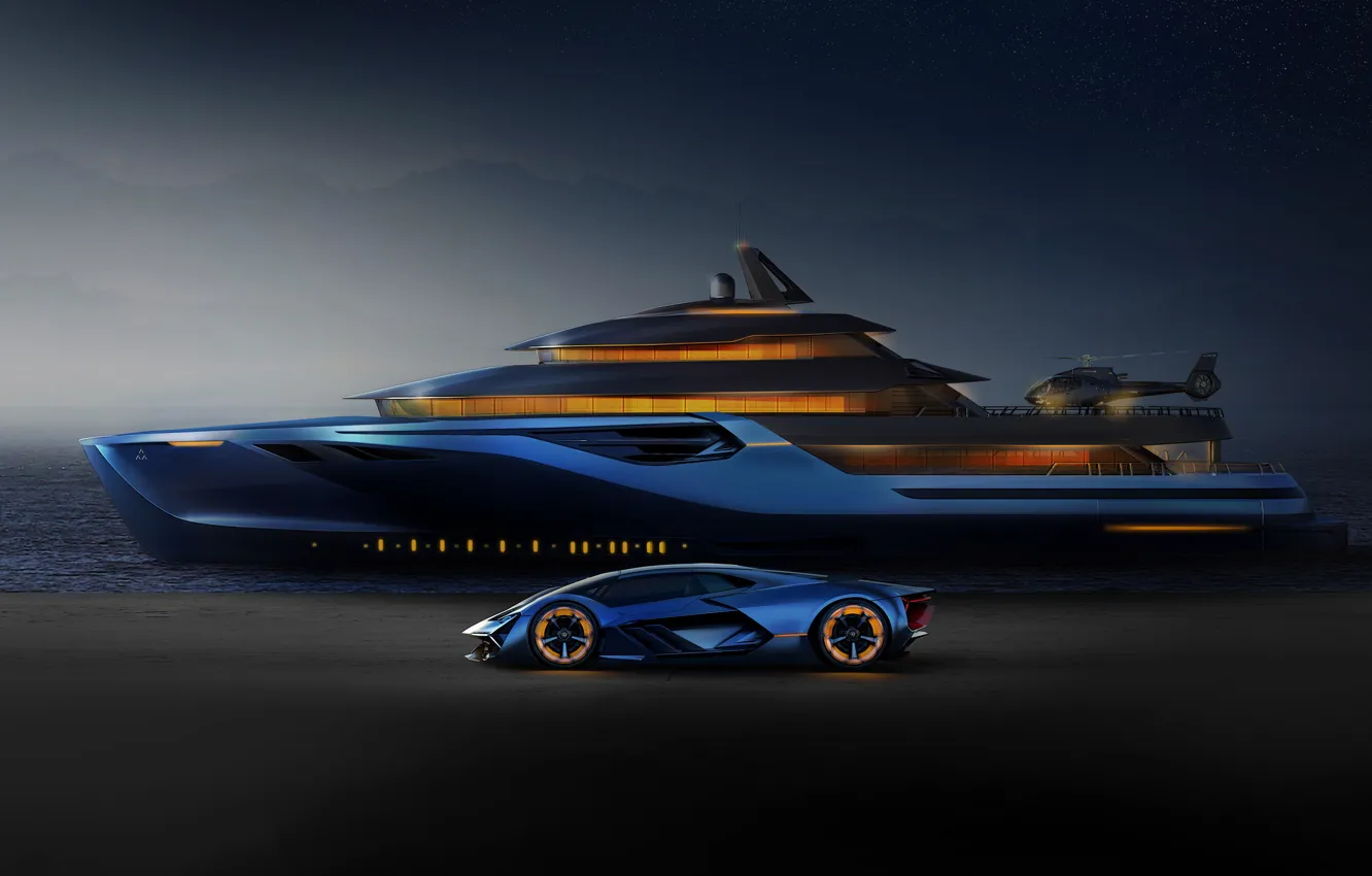 Photo wallpaper rendering, Lamborghini, yacht, The Third Millennium