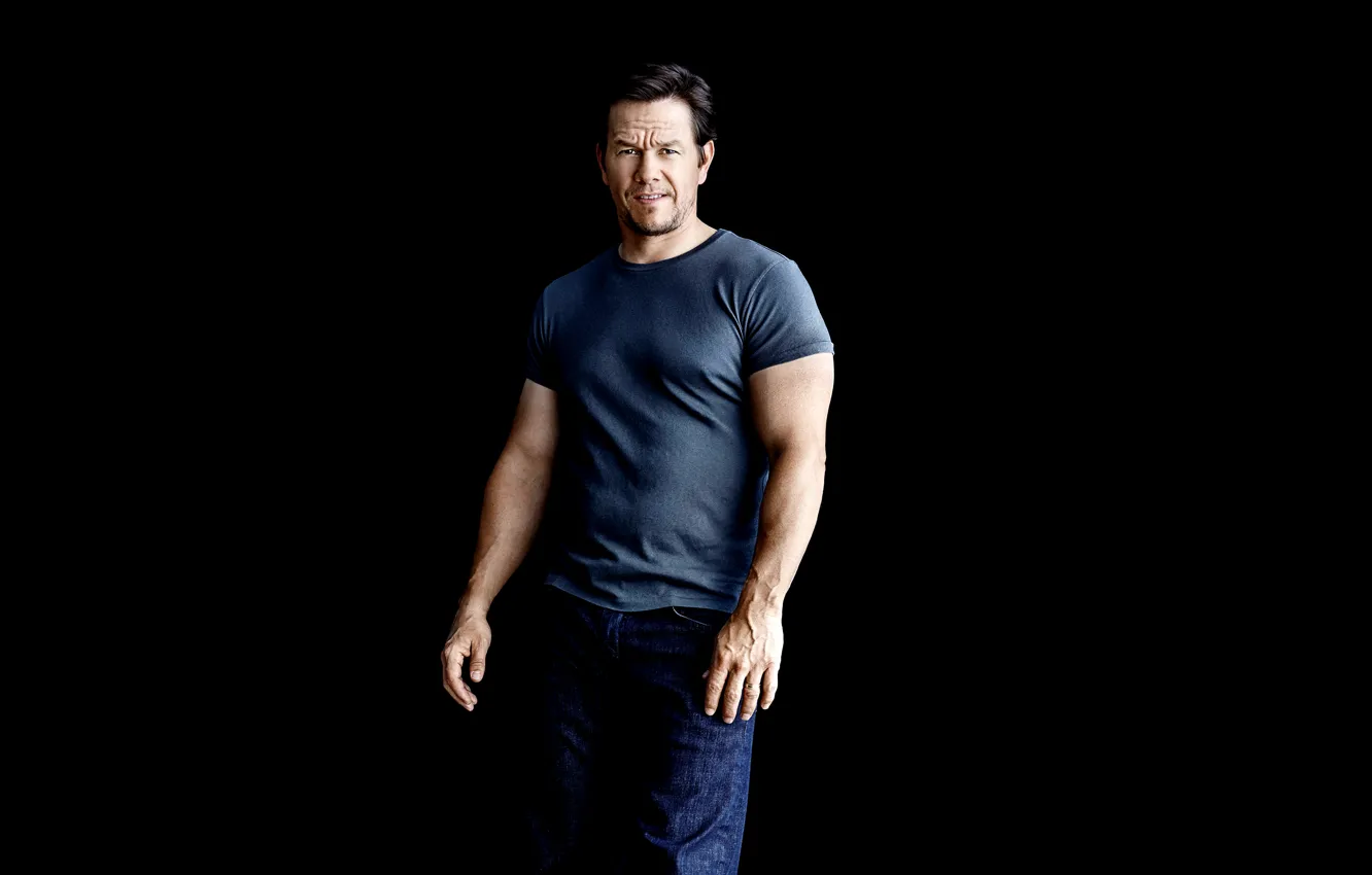 Photo wallpaper jeans, t-shirt, photographer, actor, black background, journal, Mark Wahlberg, Mark Wahlberg