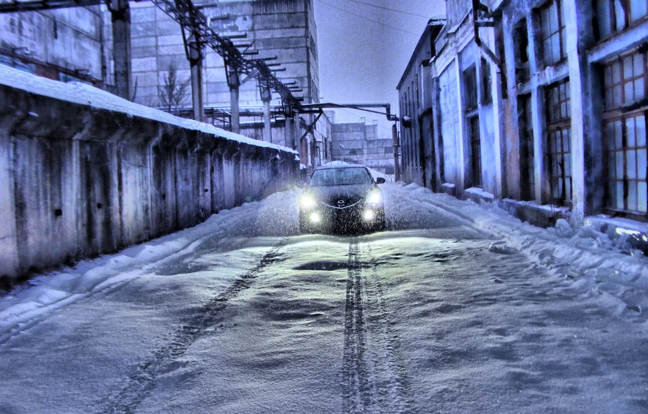 Photo wallpaper Winter, Snow, Traces, Mazda 6