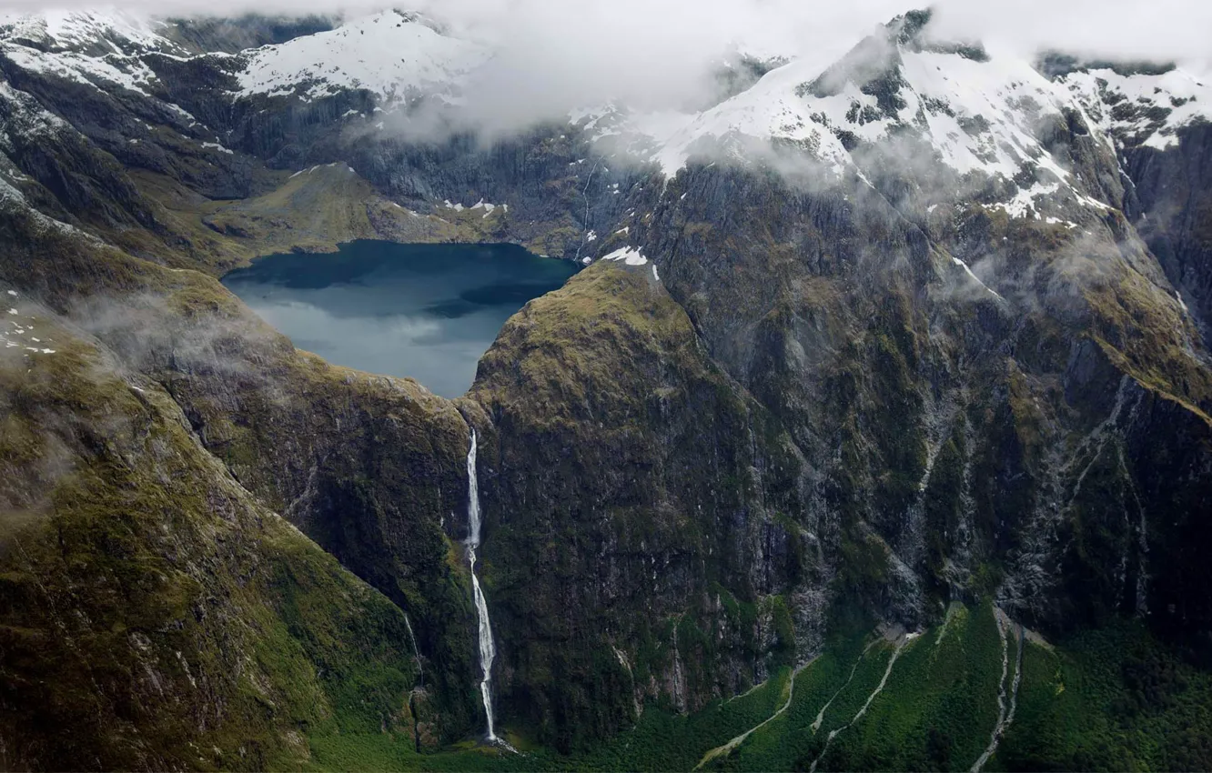 Photo wallpaper New Zealand, lake Quill, national Park Fiordland, a waterfall Sutherland