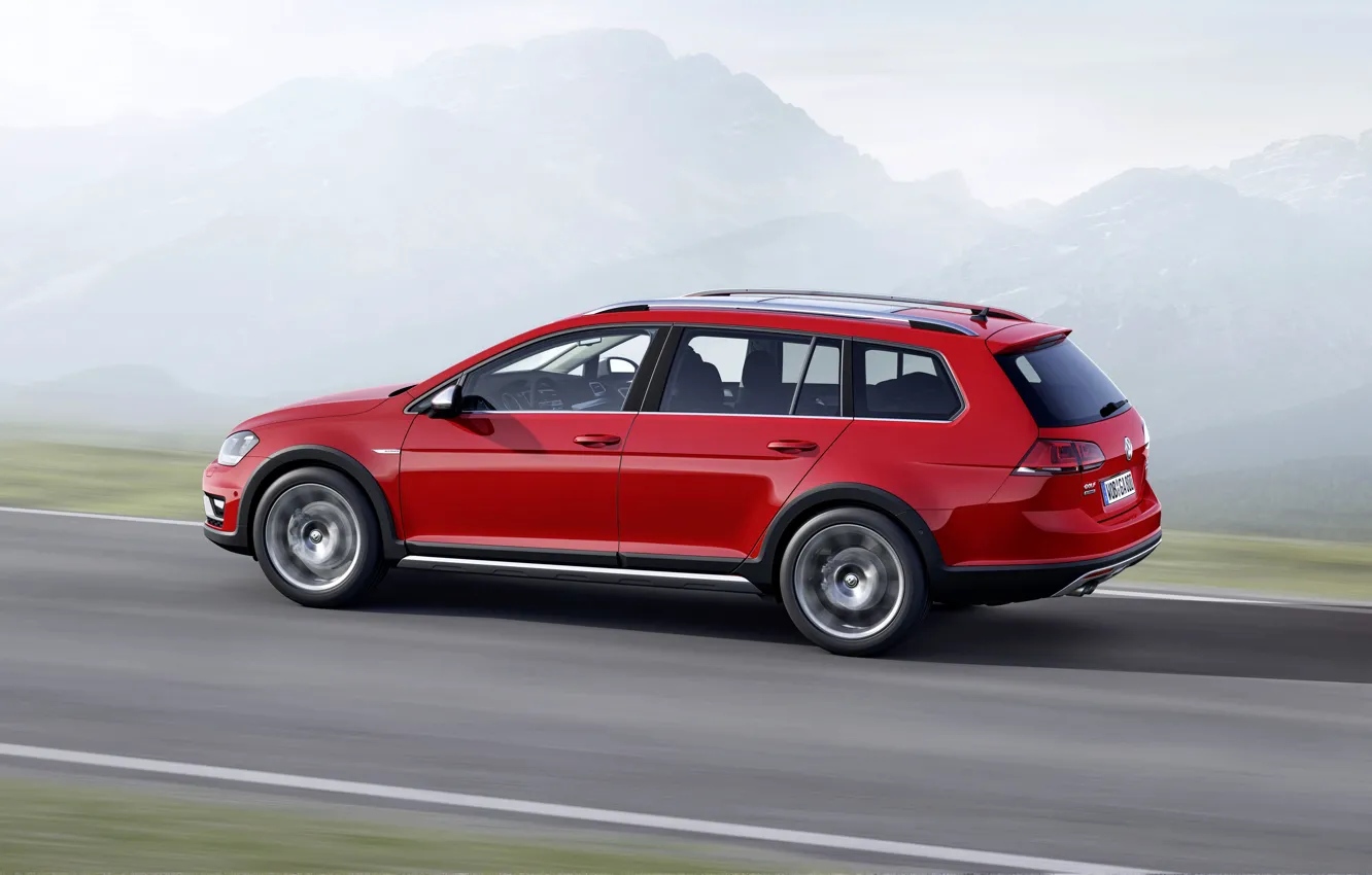 Photo wallpaper road, red, Volkswagen, universal, 2014, Golf Alltrack