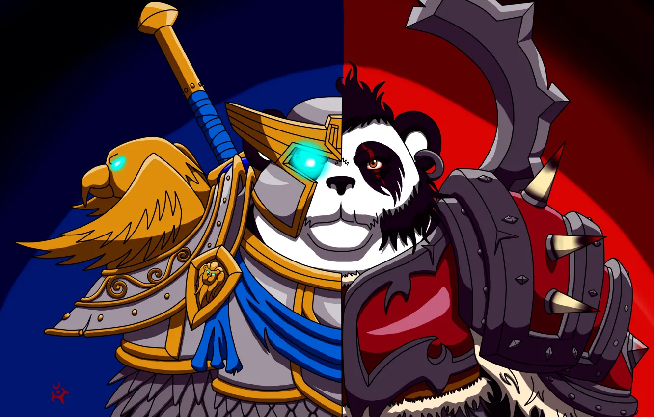 Photo wallpaper wow, world of warcraft, alliance and Horde, Pandaren, The Horde and Alliance
